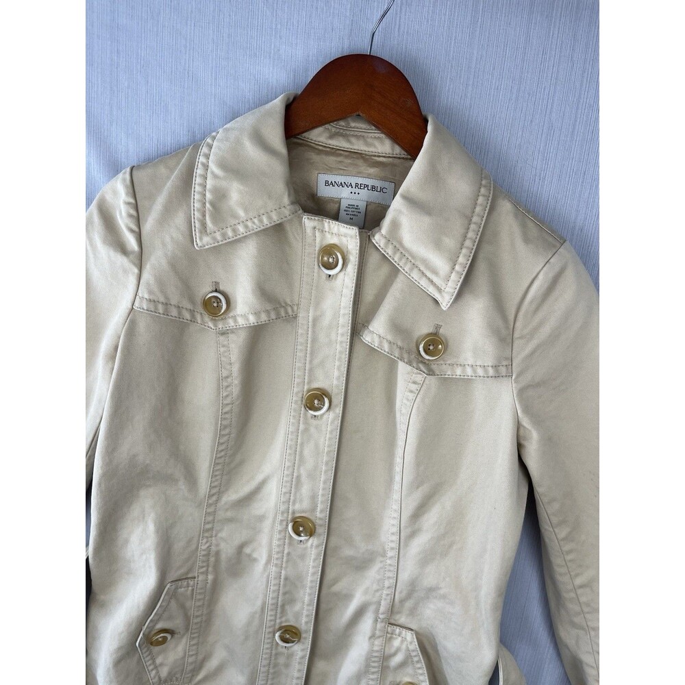 Quiet Luxury Preppy Belted Trench Coat Khaki Cotton Banana Republic‎ Factory M - Picture 4 of 14